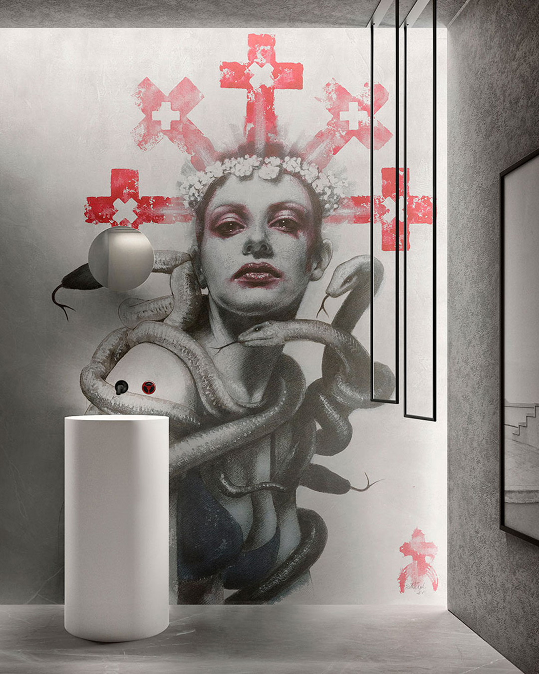 GIUDITTA_INKBBGG13_AMB Carta Da Parati Special Edition Giuditta - Inkiostro Bianco - immagine 1